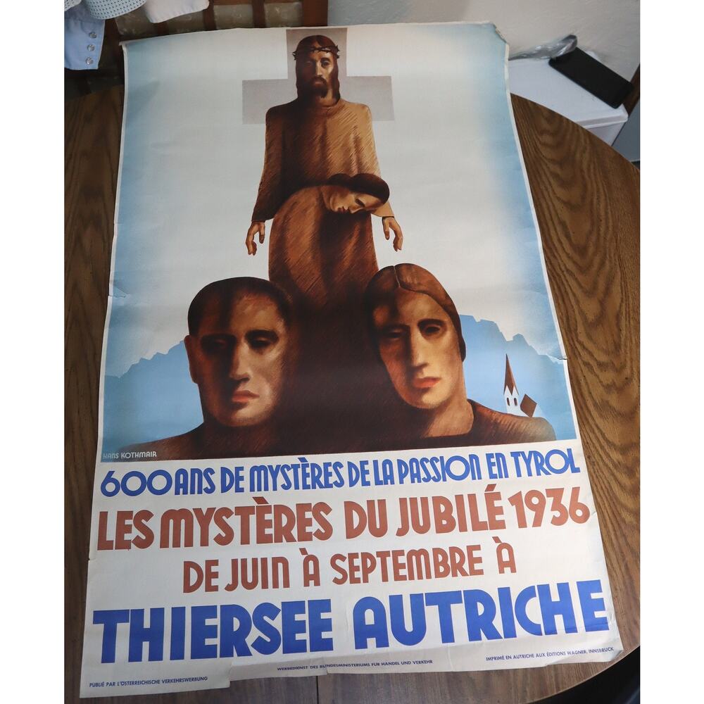 Vintage 1936 Hans Kothmair Poster Tyrol Passion Play Jubilee